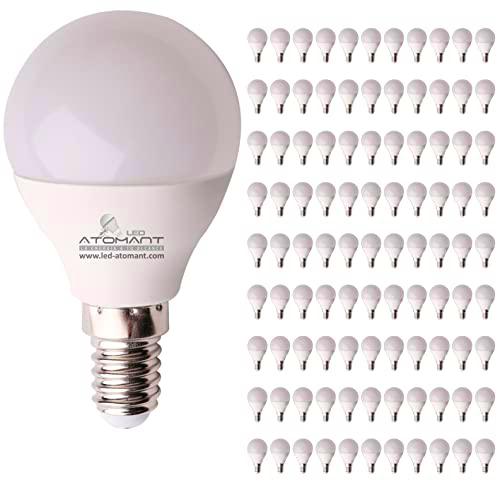 LED ATOMANT Pack 100x Bombilla LED E14 G45 7W. Color Blanco Calido (3000K)