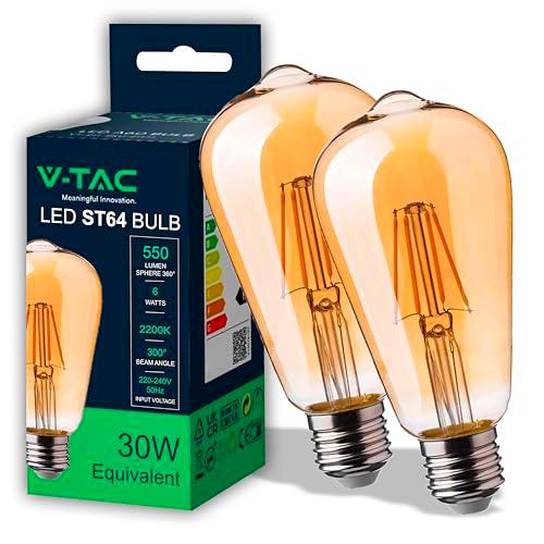 V-TAC 2x Bombilla LED Filamento Ámbar ST64 - E27-6W (Equivalente a 40W)