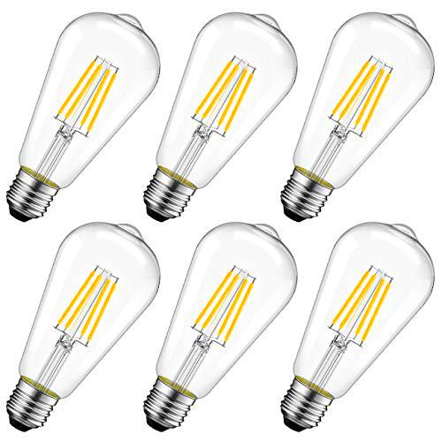 LVWIT 6 Unidades Bombillas LED E27 Vintage Filamento ST64-8W Equivalente a 75W