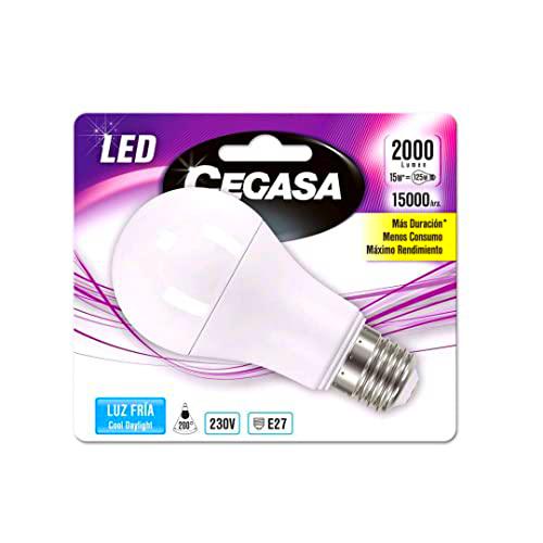 Cegasa Bombillas LED con Luz Fría 5000K E27, 15 W, Blanco
