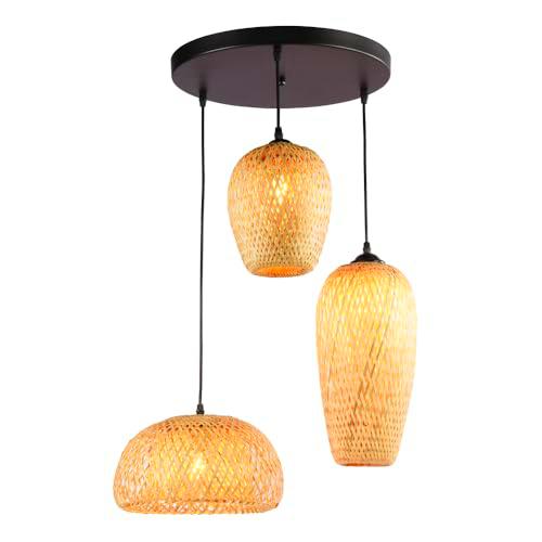 BARCELONA LED- Lámpara colgante de mimbre "Trisa"-Lámpara de techo triple, 3xE27