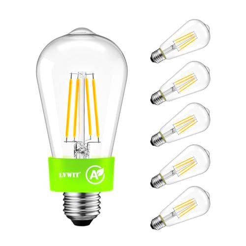 LVWIT Bombillas LED E27 Luz cálida 2700K,Bombilla LED de Filamento ST64 Estilo Vintage,3,8W Equivalente a 60W,806 LM,Bombillas de filamento Clase A Ultraeficientes,Ahorro Energético,No Regulable,6U